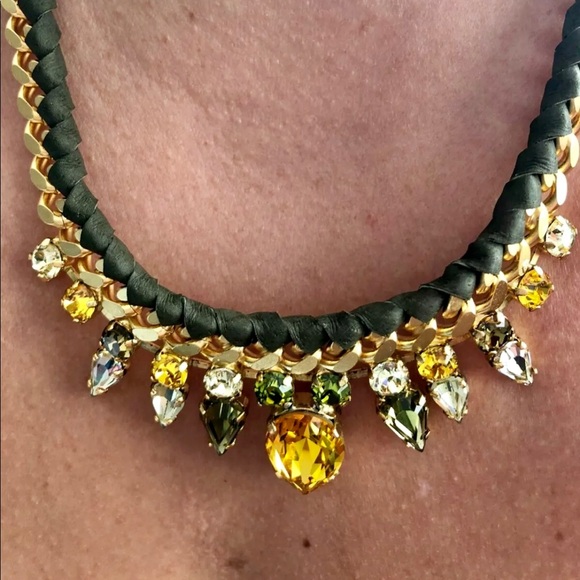 Crystal Orange Green RHINESTONE LEATHER Necklace!! - Picture 2 of 9